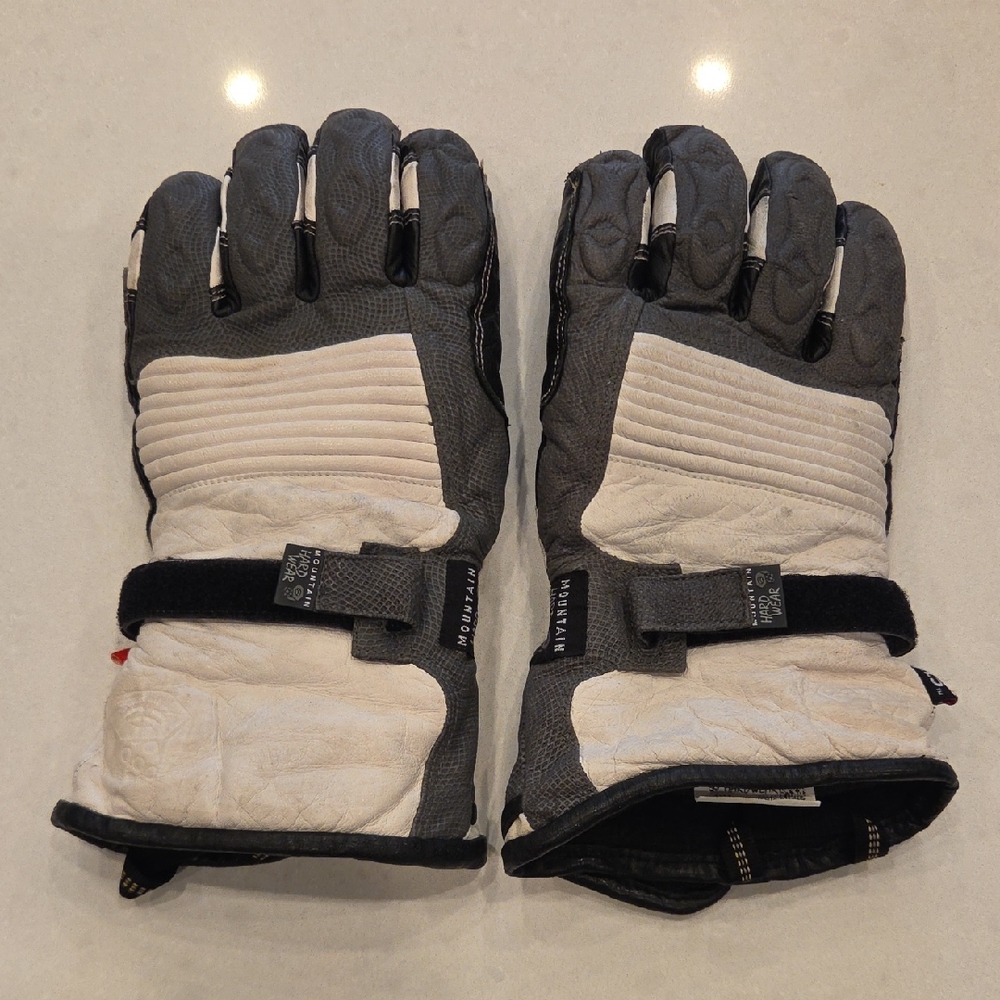 Mountain Hardwear Gray and White Leather Ski Gloves